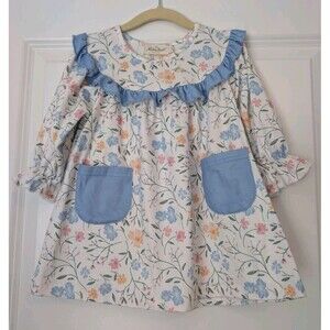 Marie Nicole Clothing Size 2XS / 12-18M Blue Floral Blooms Ruffle Pocket Dress